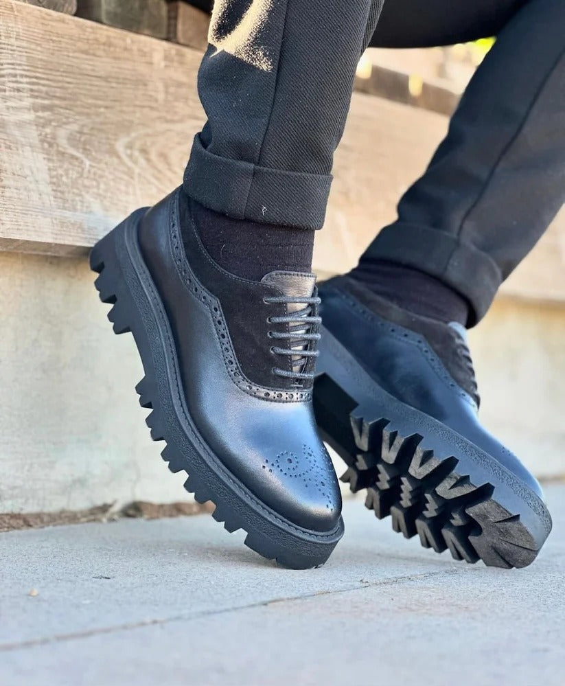 High-sole Classic Black Leather Shoes