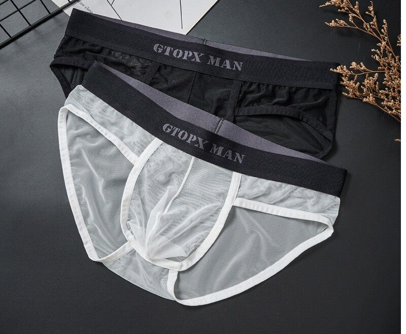 Men's Semi-transparent Thin U-shaped Pouch Sexy Solid Color Briefs