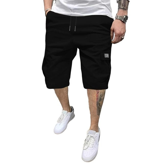 Men's Cargo Shorts Drawstring Waist Below Knee Shorts Multi-Pocket Summer Shorts for Street Beach Holiday Workout Wear