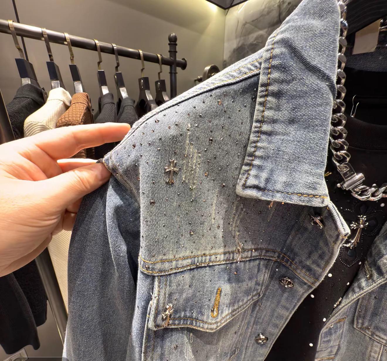 Midasgaze Crystal-Embellished Cross Denim Jacket
