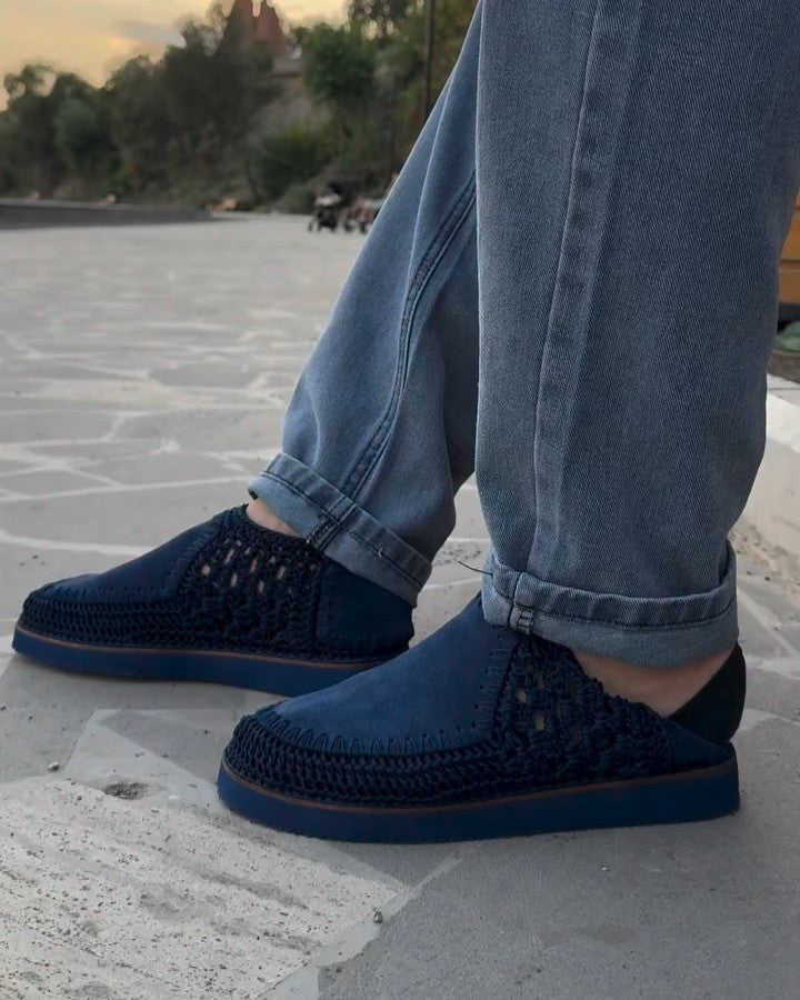Men's Handmade Black Leather Breathable Casual Shoes