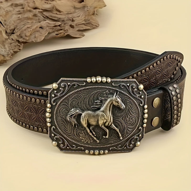 Men's Belt With Large Horse Body Buckle