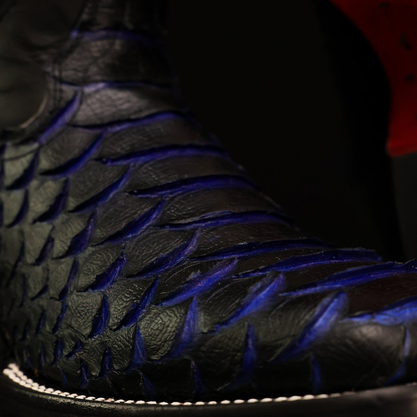 Black & Indigo Jumbo Python Leather Boots - Square Toe