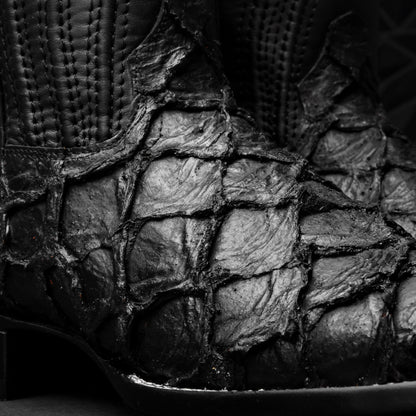 Matte Black Jumbo Pirarucu Leather Boots - Square Toe