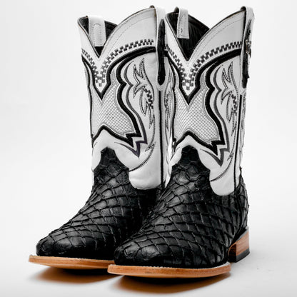 Black Mini Pirarucu Leather Boots - Square Toe
