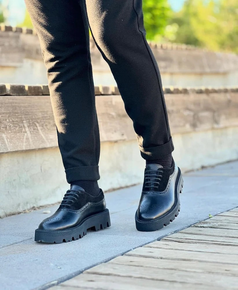 High-sole Classic Black Leather Shoes