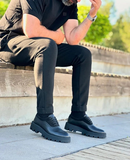 High-sole Classic Black Leather Shoes