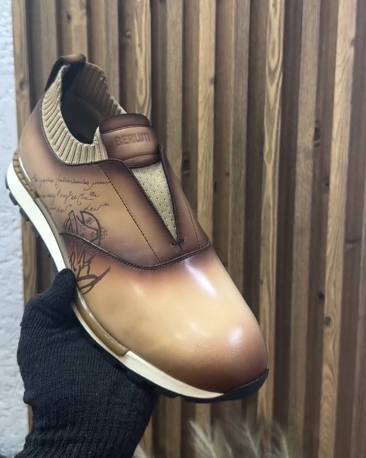 Brown Carved Casual Running Shoes