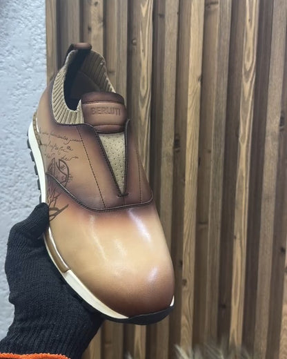 Brown Carved Casual Running Shoes