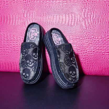 Black Skull-Print Casual Shoes