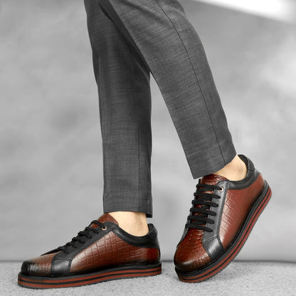 Brown Lace-up Python-Print Casual Shoes