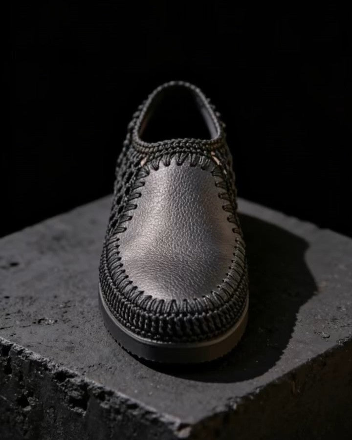 Men's Handmade Black Leather Breathable Casual Shoes