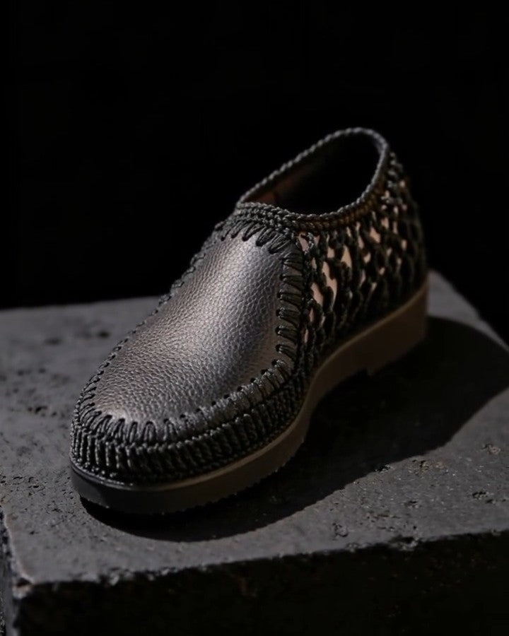 Men's Handmade Black Leather Breathable Casual Shoes