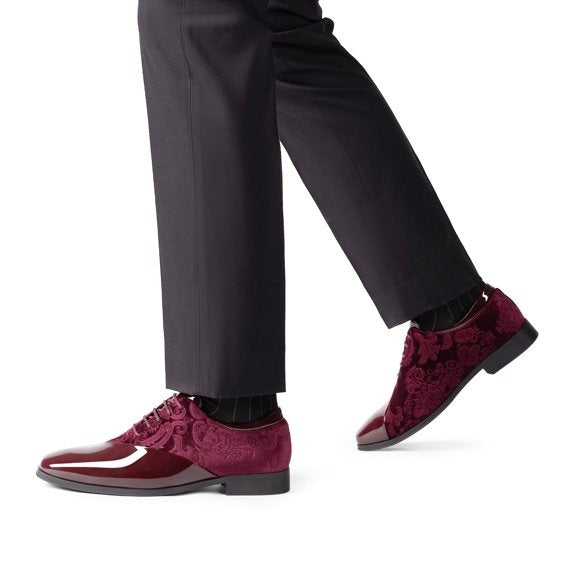 Men’s Classic Patent Velvet Lace-Up Oxford Tuxedo Dress Shoes