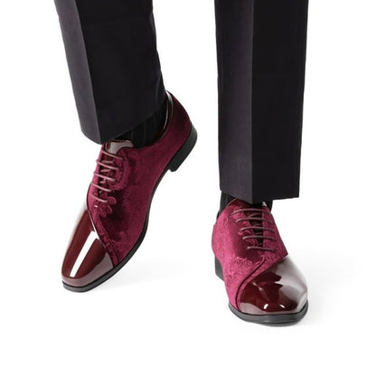 Men’s Classic Patent Velvet Lace-Up Oxford Tuxedo Dress Shoes
