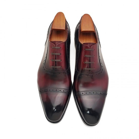 Quarter Brogue Red Wine Grain Leather Oxford Shoes