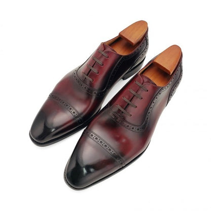 Quarter Brogue Red Wine Grain Leather Oxford Shoes