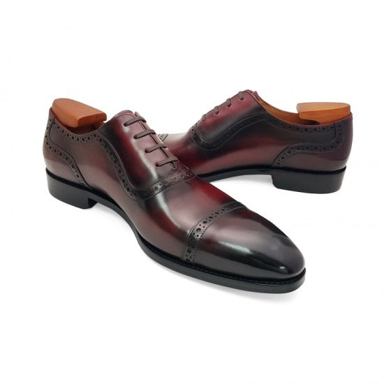Quarter Brogue Red Wine Grain Leather Oxford Shoes