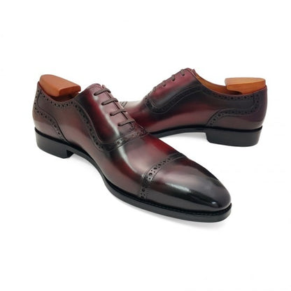 Quarter Brogue Red Wine Grain Leather Oxford Shoes