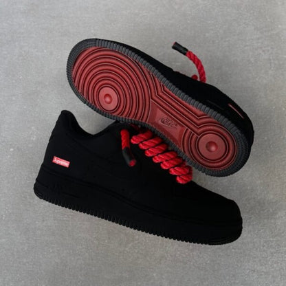 AIR FORCE 1 Supreme - Blackest (red rone laces & red soles)