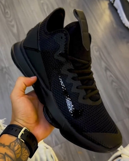 Black Mesh Sneakers - Lion Print