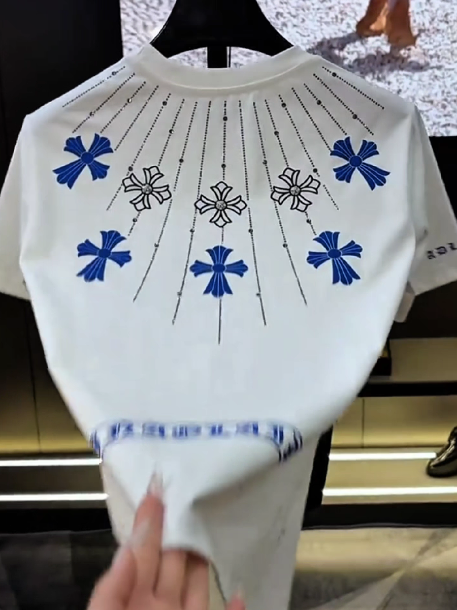 Men's Radiant Cross Rhinestone Embroidery T-Shirt