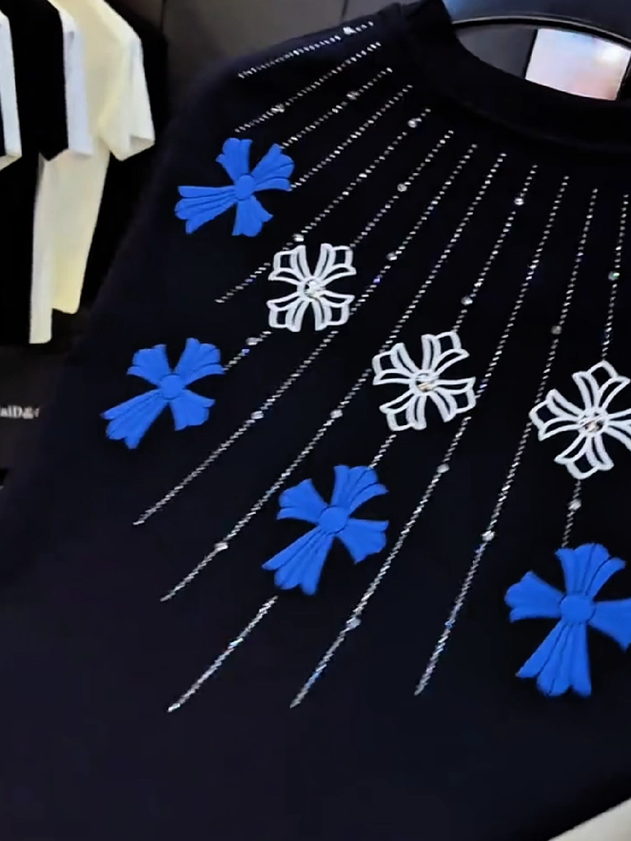 Men's Radiant Cross Rhinestone Embroidery T-Shirt