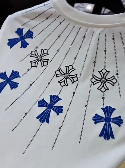 Men's Radiant Cross Rhinestone Embroidery T-Shirt