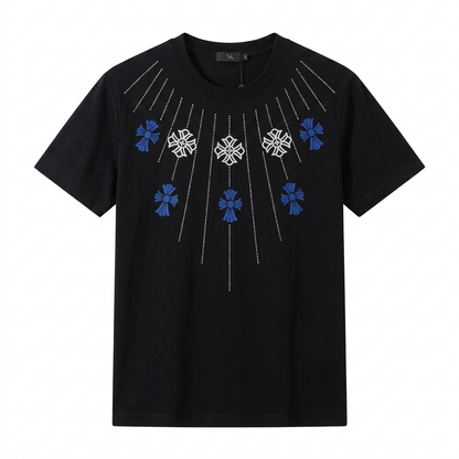 Men's Radiant Cross Rhinestone Embroidery T-Shirt