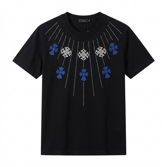 Men's Radiant Cross Rhinestone Embroidery T-Shirt