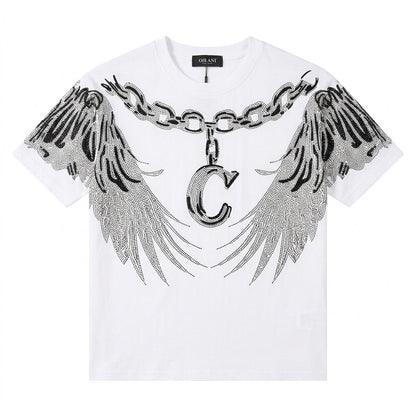Men's Rhinestone Wings Chain Graphic Crew Neck T-Shirt