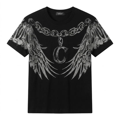 Men's Rhinestone Wings Chain Graphic Crew Neck T-Shirt