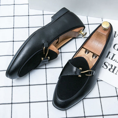 Fashion Man Casual Shoes Patent Leather Monk Loafers Slip-on Flats Footwear