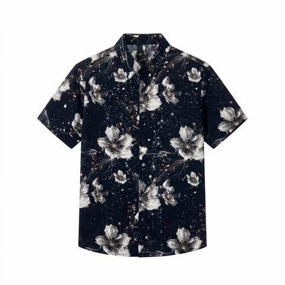 Black Full Print Lotus Short Sleeve T-Shirt