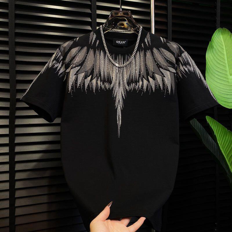 Short-sleeved Base-layer T-shirt With Embroidered And Rhinestone-embellished Wing Design