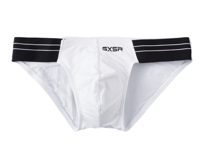 Men's Sexy Solid Color Spliced high-cut Mesh Ice Silk Sports Underwear With Butt Lifting Function