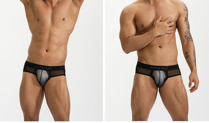 Men's Semi-transparent Thin U-shaped Pouch Sexy Solid Color Briefs