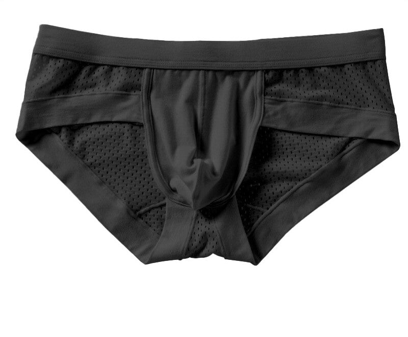 Men's Modal Low-Rise Briefs with U-Pouch, Non-Binding Design, Breathable Solid-Color Mesh Fabric