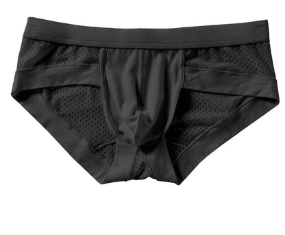 Men's Modal Low-Rise Briefs with U-Pouch, Non-Binding Design, Breathable Solid-Color Mesh Fabric