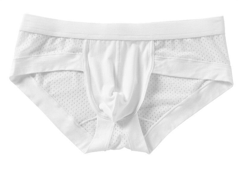 Men's Modal Low-Rise Briefs with U-Pouch, Non-Binding Design, Breathable Solid-Color Mesh Fabric
