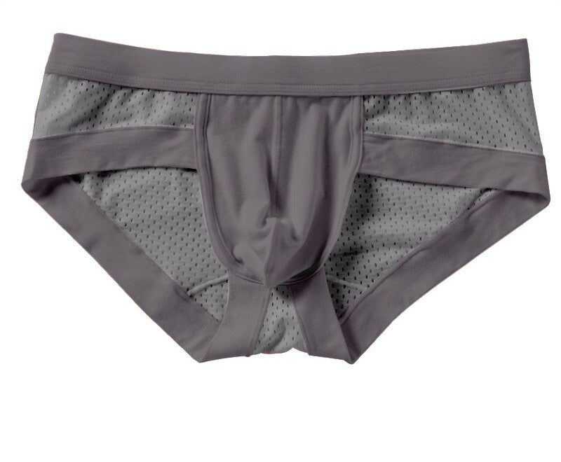 Men's Modal Low-Rise Briefs with U-Pouch, Non-Binding Design, Breathable Solid-Color Mesh Fabric