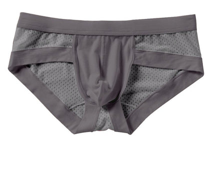 Men's Modal Low-Rise Briefs with U-Pouch, Non-Binding Design, Breathable Solid-Color Mesh Fabric