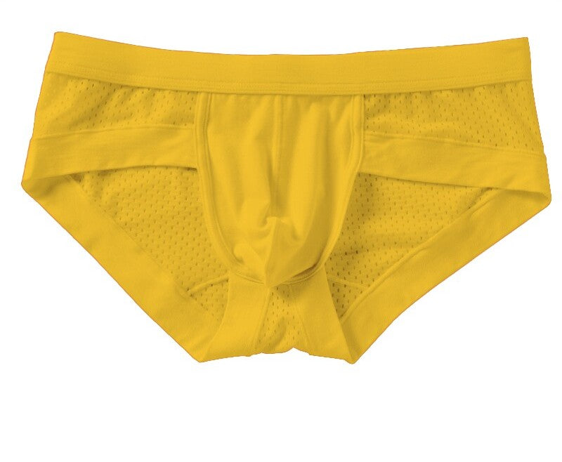 Men's Modal Low-Rise Briefs with U-Pouch, Non-Binding Design, Breathable Solid-Color Mesh Fabric