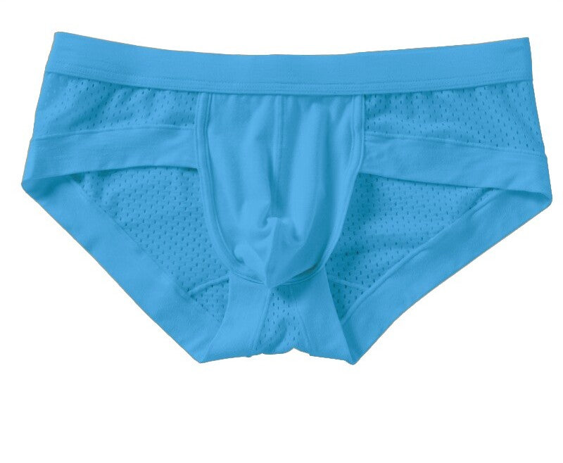 Men's Modal Low-Rise Briefs with U-Pouch, Non-Binding Design, Breathable Solid-Color Mesh Fabric