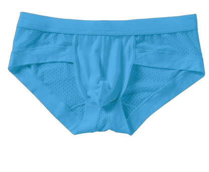 Men's Modal Low-Rise Briefs with U-Pouch, Non-Binding Design, Breathable Solid-Color Mesh Fabric