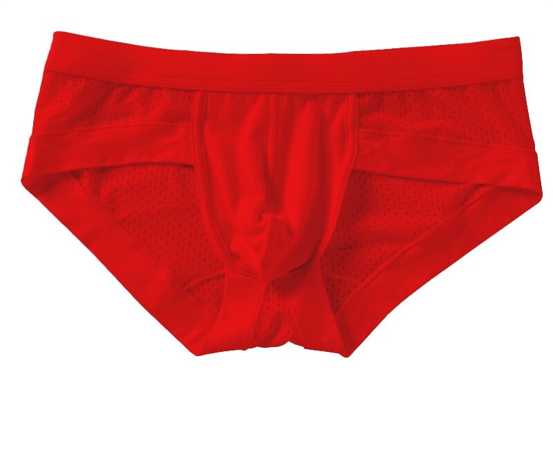 Men's Modal Low-Rise Briefs with U-Pouch, Non-Binding Design, Breathable Solid-Color Mesh Fabric