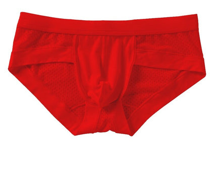 Men's Modal Low-Rise Briefs with U-Pouch, Non-Binding Design, Breathable Solid-Color Mesh Fabric