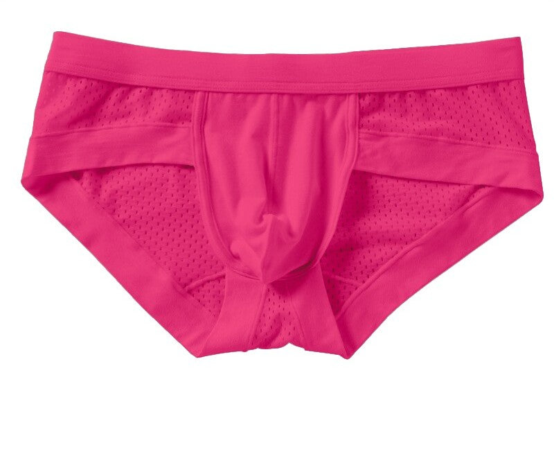Men's Modal Low-Rise Briefs with U-Pouch, Non-Binding Design, Breathable Solid-Color Mesh Fabric