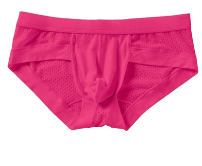 Men's Modal Low-Rise Briefs with U-Pouch, Non-Binding Design, Breathable Solid-Color Mesh Fabric