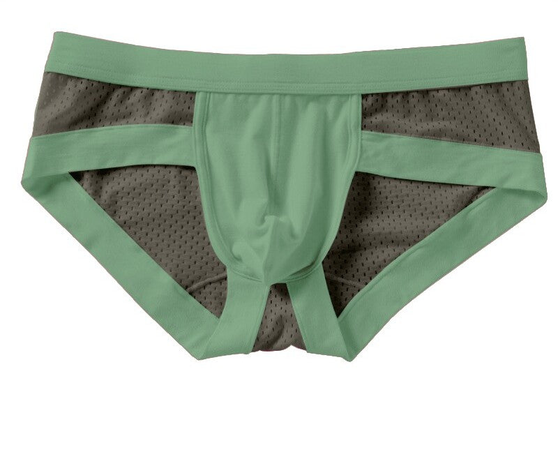 Men's Modal Low-Rise Briefs with U-Pouch, Non-Binding Design, Breathable Solid-Color Mesh Fabric